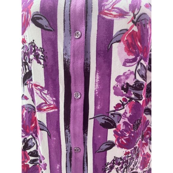 Isaac Mizrahi Live! XL Purple & White Floral 3/4 Sleeve  Button Up Cardigan - Picture 3 of 6